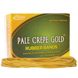 Alliance Rubber Pale Crepe Gold Rubber Bands In 1/4-Lb Box, #117B, 7in x 1/8in, Box Of 75