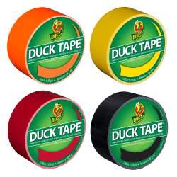 Duck Brand Duct Tape Rolls, 1.88in x 20 Yd/1.88in x 15 Yd, Neon Orange/Yellow/Red/Black, Pack Of 4 Rolls