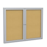 Ghent 2 Door Enclosed Natural Cork Bulletin Board, Satin Aluminum Frame, 48inH x 60inW