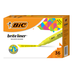 BIC Brite Liner Tank Highlighters, Chisel Tip, Yellow, Pack Of 36 Markers