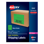 Avery High-Visibility Permanent Shipping Labels, 5940, 8 1/2in x 11in, Neon Green, Pack Of 100