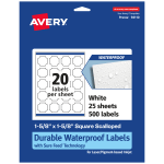 Avery Waterproof Permanent Labels With Sure Feed, 94110-WMF25, Square Scalloped, 1-5/8in x 1-5/8in, White, Pack Of 500