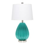 Lalia Home Pleated Table Lamp, 23-1/4inH, White Shade/Teal Base