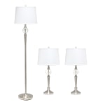 Laila Home Crystal Drop Lamp Set, White Shades/Brushed Nickel Bases, Set Of 3 Lamps