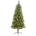 Nearly Natural Wisconsin Slim Snow Tip Pine Artificial Christmas Tree, 6ft