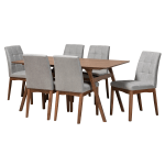 Baxton Studio Tara 7-Piece Dining Set, Light Gray/Walnut Brown