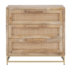 Powell Braden 29-1/2inH Rattan Cabinet With 3 Drawers, Natural/Gold