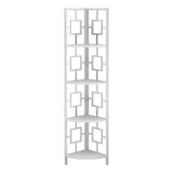 Monarch Specialties Astrid 62inH 4-Shelf Corner Bookcase, White