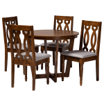 Baxton Studio Julie 5-Piece Dining Set, 29-15/16inH x 35-7/16inW x 35-7/16inD, Gray/Walnut