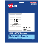 Avery Permanent Labels With Sure Feed, 94218-WMP50, Rectangle, 15/16in x 3-7/16in, White, Pack Of 900