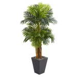 Nearly Natural Triple Areca Palm 66inH Artificial Tree With Planter, 66inH x 34inW x 30inD, Green