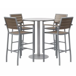 KFI Studios Eveleen 5-Piece Outdoor Patio Set, 45-5/8inH x 36inW x 36inD, Gray/Silver Table, White/Gray Chairs