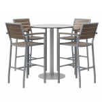 KFI Studios Eveleen 5-Piece Outdoor Patio Set, 45-5/8inH x 36inW x 36inD, Silver/Mocha Chairs, Gray/Silver Table