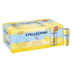 Nestle S.Pellegrino Essenza Flavored Mineral Water, Lemon/Lemon Zest, 11.15 Fl Oz, 8 Cans Per Pack, Case Of 3 Packs