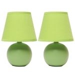 Creekwood Home Nauru Petite Ceramic Orb Base Table Lamp, 8-11/16inH, Green Shades/Green Bases, Set Of 2