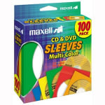 Maxell CD/DVD Sleeves, Assorted Colors, Pack Of 100