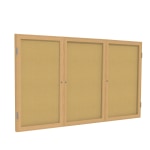 Ghent 3 Door Enclosed Natural Cork Bulletin Board, Oak Wood Frame, 48inH x 96inW