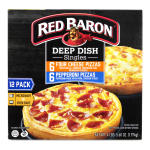 Red Baron Deep Dish Pizza Singles Variety Pack, 4-Cheese/Pepperoni, 70.56-Oz, Box Of 12