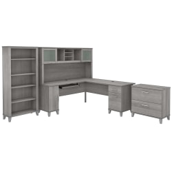 Bush Business Furniture Saratoga 66inW Executive Computer Desk And Two 5-Shelf Bookcases, Harvest Cherry/Black, Standard Delivery