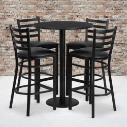 Flash Furniture Round Table And 4 Ladder-Back Barstools, 42in x 30in, Black