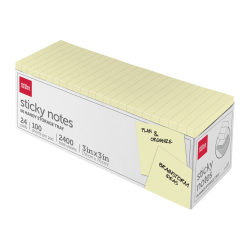 Office Depot Brand Sticky Notes, With Storage Tray, 3in x 3in, Yellow, 100 Sheets Per Pad, Pack Of 24 Pads