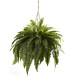 Nearly Natural 29inH Double Giant Boston Fern Hanging Basket, Green/Brown