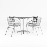 Flash Furniture Square Aluminum Indoor-Outdoor Table with 4 Slat-Back Chairs, 27-1/2inH x 27-1/2inW x 27-1/2inD, Aluminum