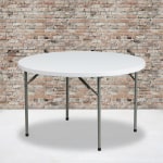 Flash Furniture Round Plastic Folding Table, 29-1/4inH x 48inW x 48inD, Granite White