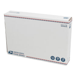 United States Post Office Fold-Over Flap Shipping Boxes, 12-1/4in x 3in x 17-5/8in, White/Blue/Red, Pack Of 20 Boxes