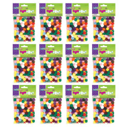 Charles Leonard Pom-Poms, Assorted Colors, 50 Pom-Poms Per Pack, Set Of 12 Packs