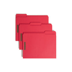 Smead Color Reinforced Tab Fastener Folders, Letter Size, 1/3 Cut, Red, Pack Of 50