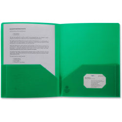 Business Source 2-Pocket Poly Portfolio, Letter Size, 8-1/2in x 11in, Green