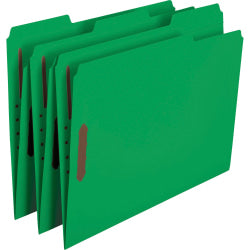 Smead Color Reinforced Tab Fastener Folders, Letter Size, 1/3 Cut, Green, Pack Of 50