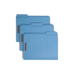 Smead Color Reinforced Tab Fastener Folders, Letter Size, 1/3 Cut, Blue, Pack Of 50