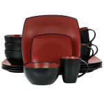 Gibson Soho Lounge 16-Piece Matte Glaze Square Dinnerware Set, Red